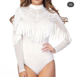 white fringe bodysuit